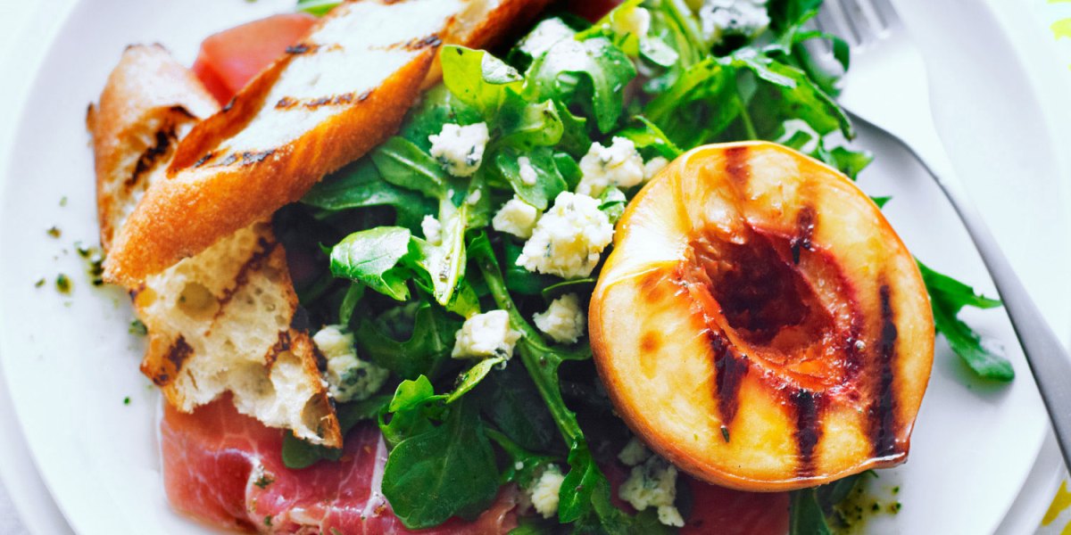 Grilled Peach Salad with Rosemary Dressing