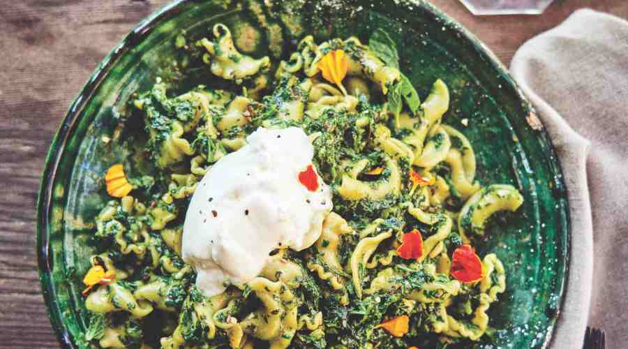 Fresh Pasta with Mint Pesto and Burrata
