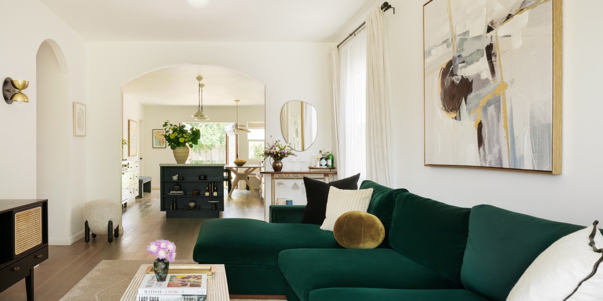 Green Sectional in LA Spanish Bungalow by Shure Design Studio