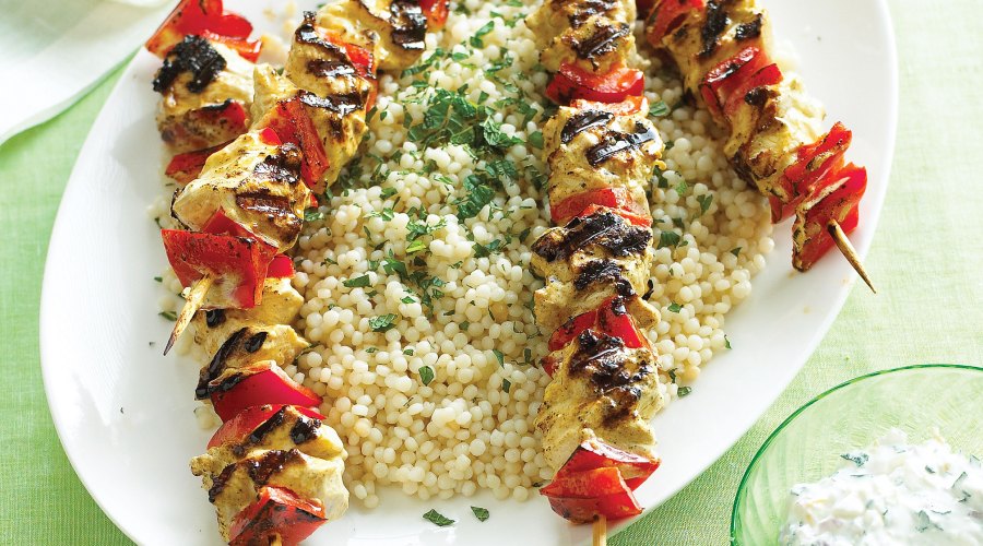 Yogurt-marinated Chicken Kebabs with Israeli Couscous