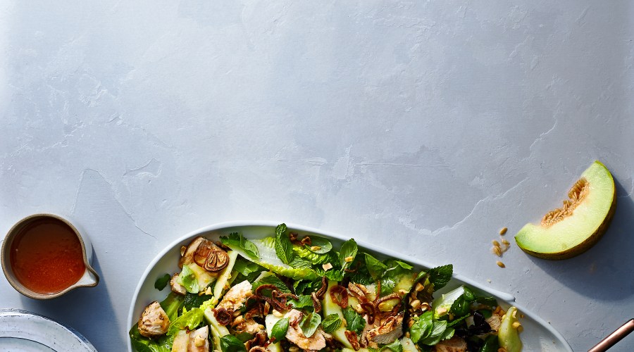 Grilled Chicken and Melon Salad with Crispy Shallots