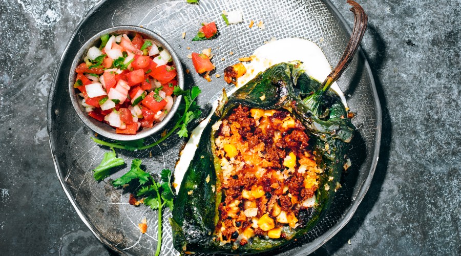 Grilled Chiles Rellenos with Chorizo and Corn