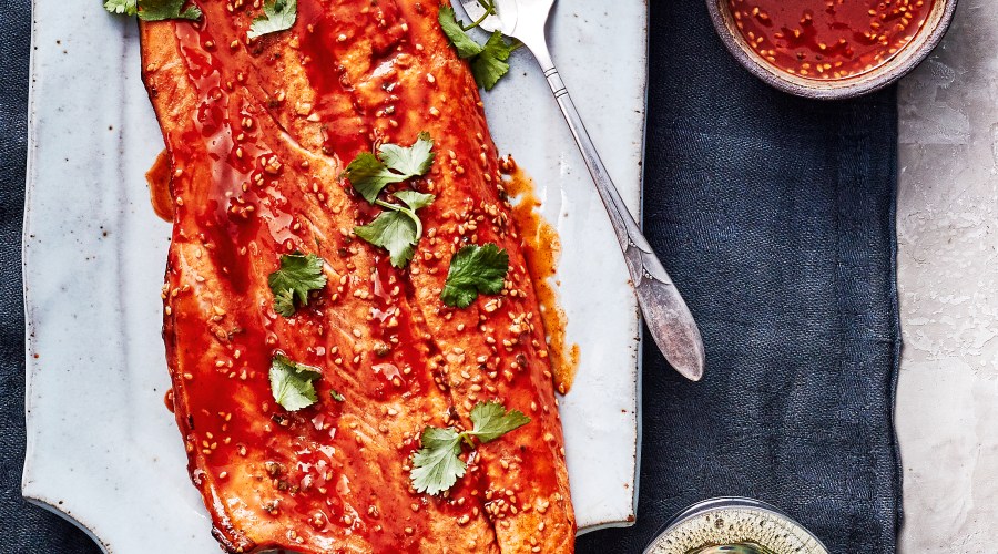 Grilled Crisp-Skinned Salmon with Gochujang Marinade