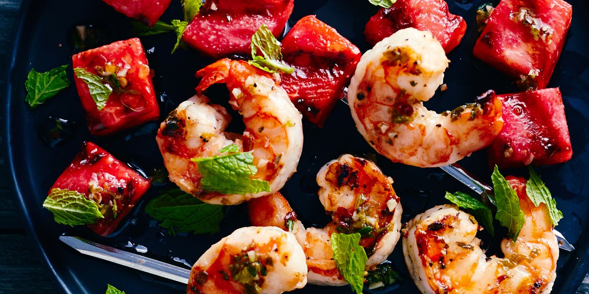 Grilled Watermelon and Shrimp Skewers