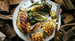 Chicken with Spicy Corn on the Cob and Grilled Lettuces