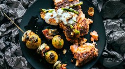 Grilled Salmon with Sumac Oil and Green Onion Yogurt