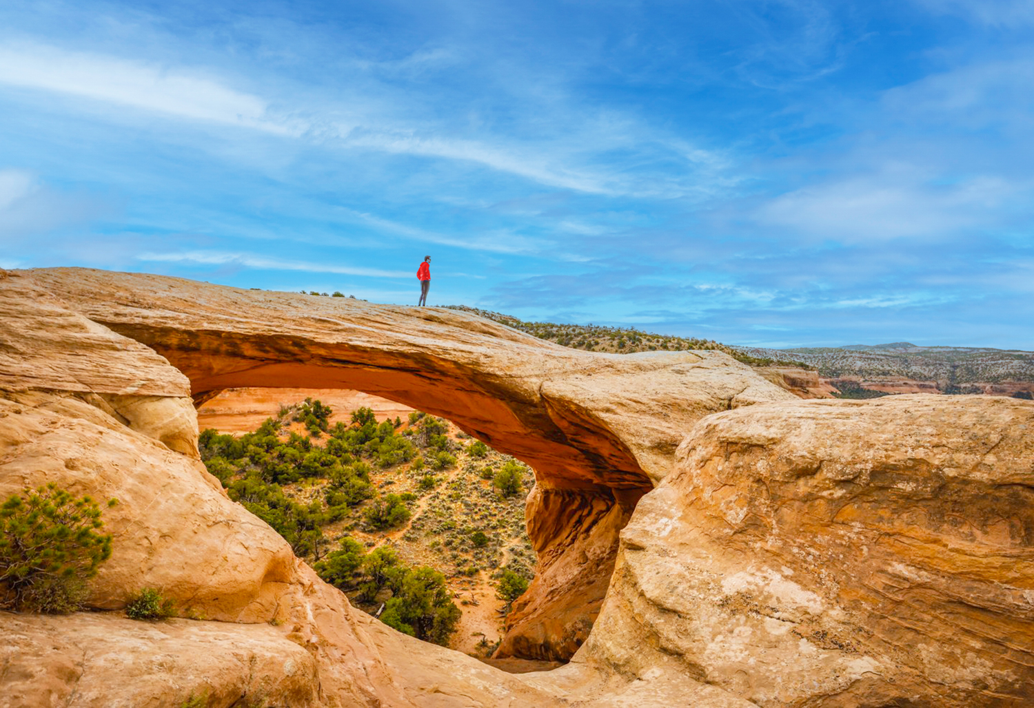 walking-across-cedar-tree-arch-in-rattlesnake-canyon