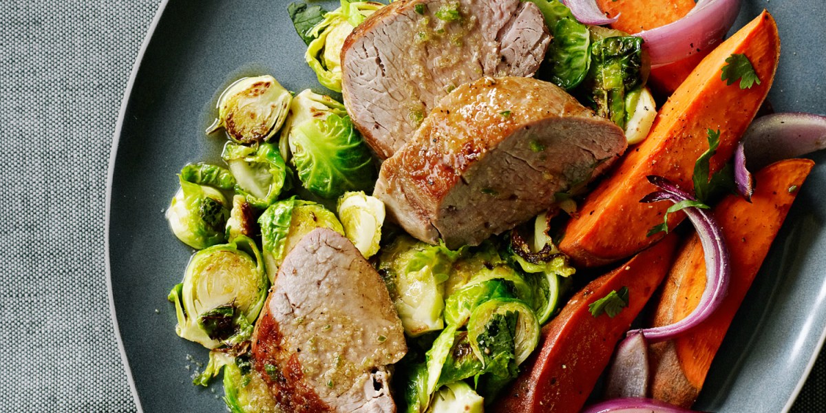 Pork and Charred Brussels Sprouts with Chile Lime Sauce