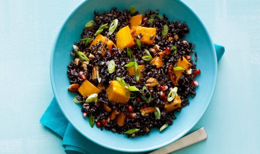 Black Rice Salad with Butternut Squash and Pomegranate Seeds