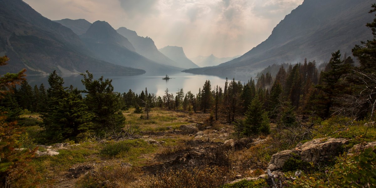 An alpine lake in Glacier National Park off Highway 89