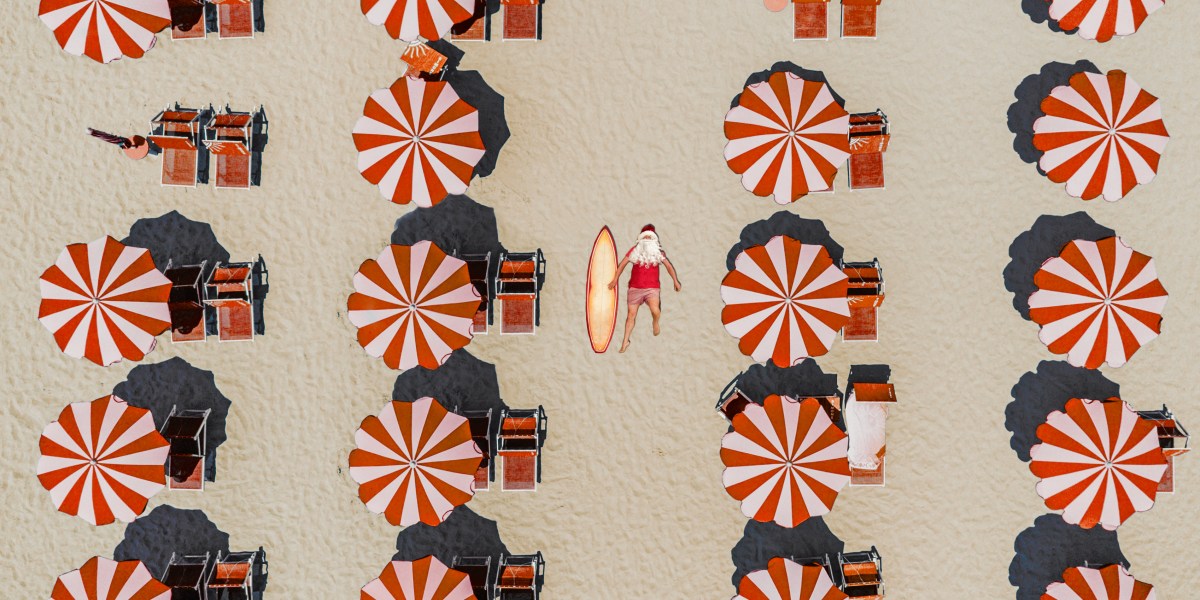 Santa Claus relaxing at the beach