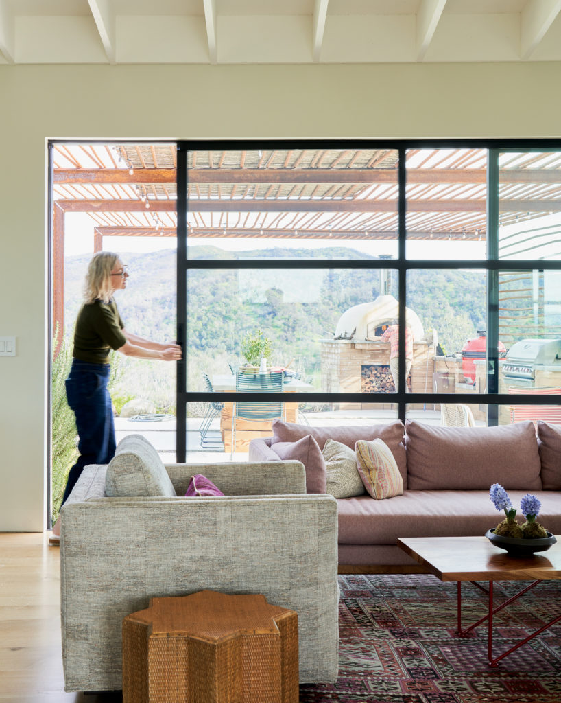 Sliding doors in California living room