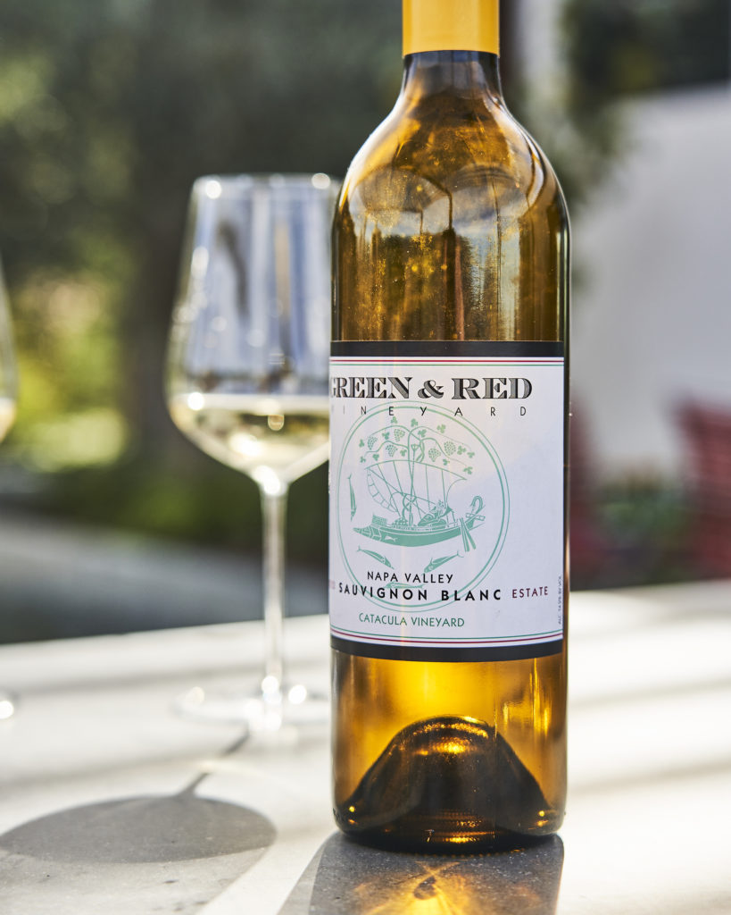 White wine bottle from Green and Red Vineyards