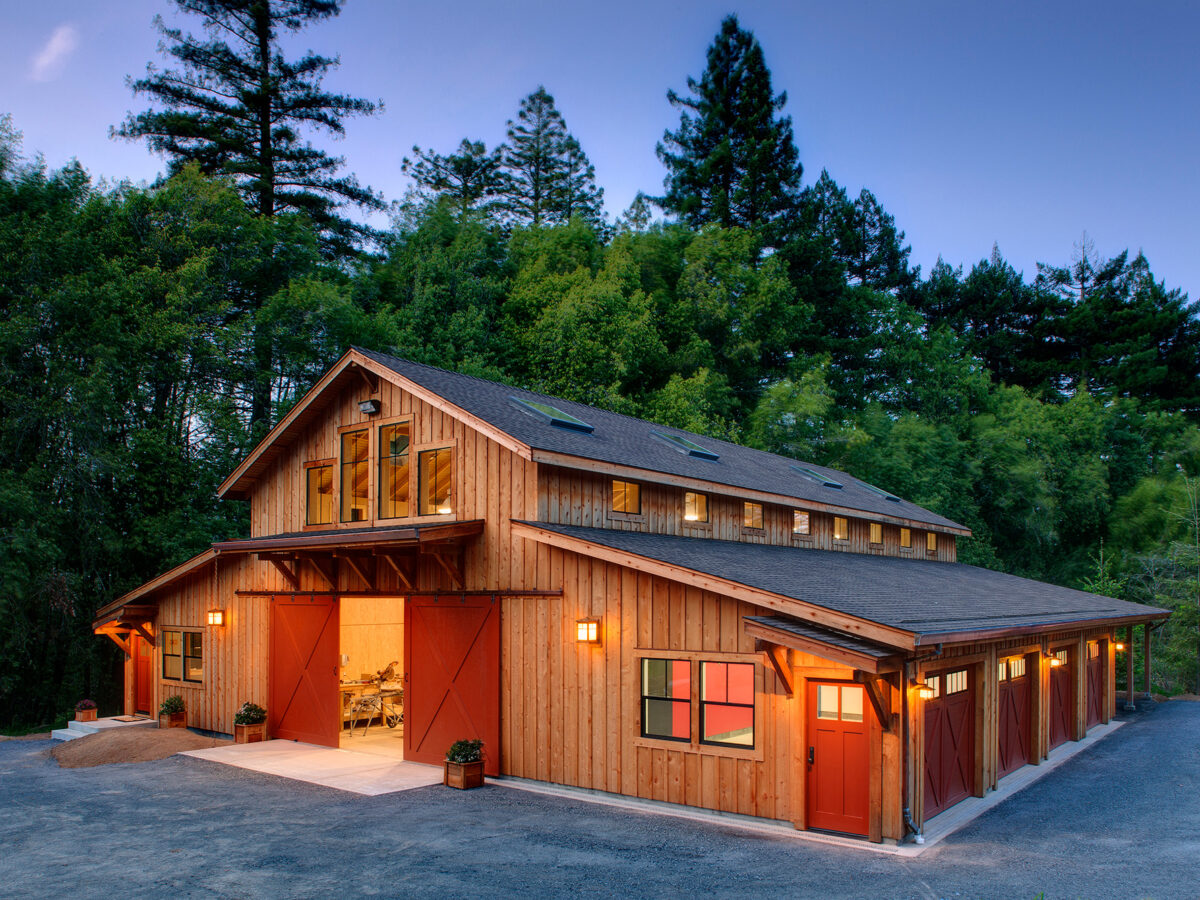 Redwood-Clad Garage Work Space