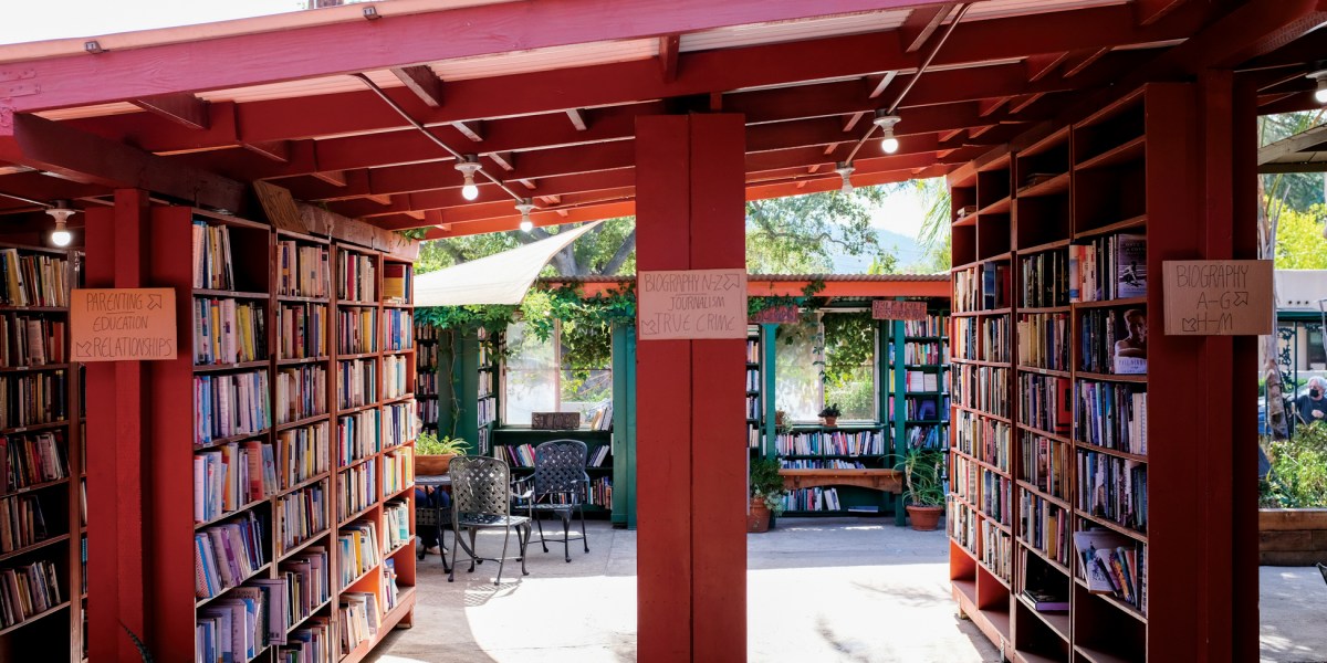 The sunlit interior of Bart's Books, an institution in Ojai, California.