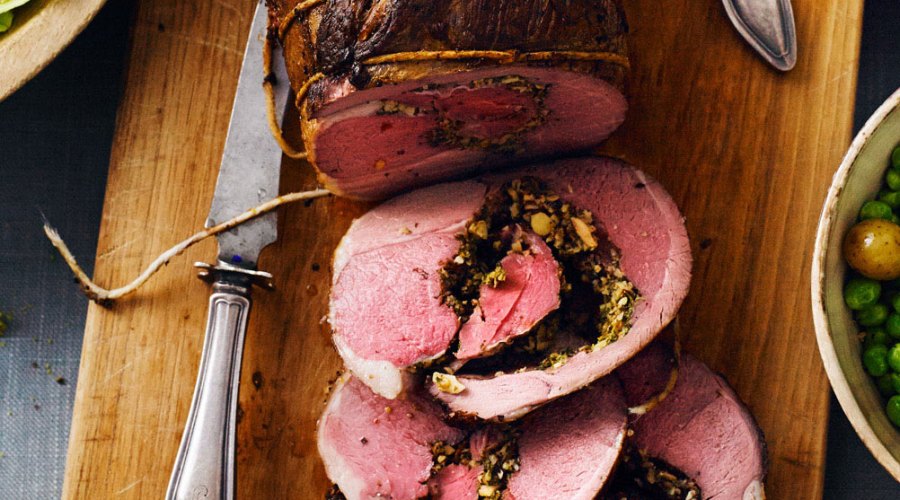 Roast Leg of Lamb with Almond-Mint Pesto
