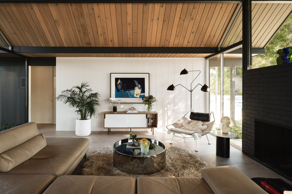 Living Room in Double A-Frame Eichler by Tamara Marsh
