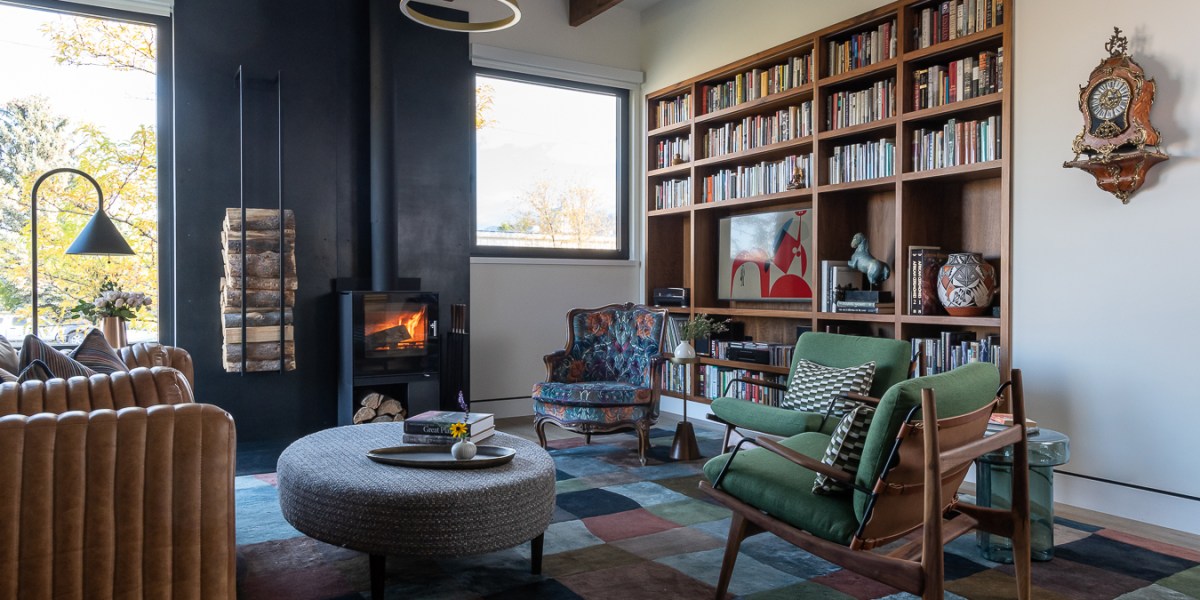 Living Room Fireplace in Bozeman House by Envi Interior Design