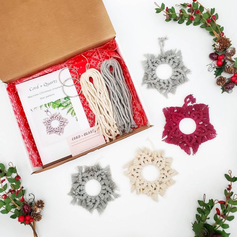 craft box with yarn and macrame stars