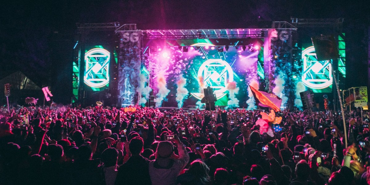 Crowd at night at Lake Tahoe's SnowGlobe Music Festival