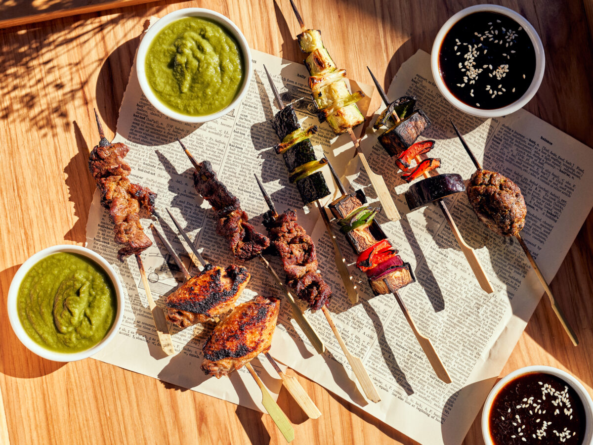 Plate of Skewers with Tamarind Sauce