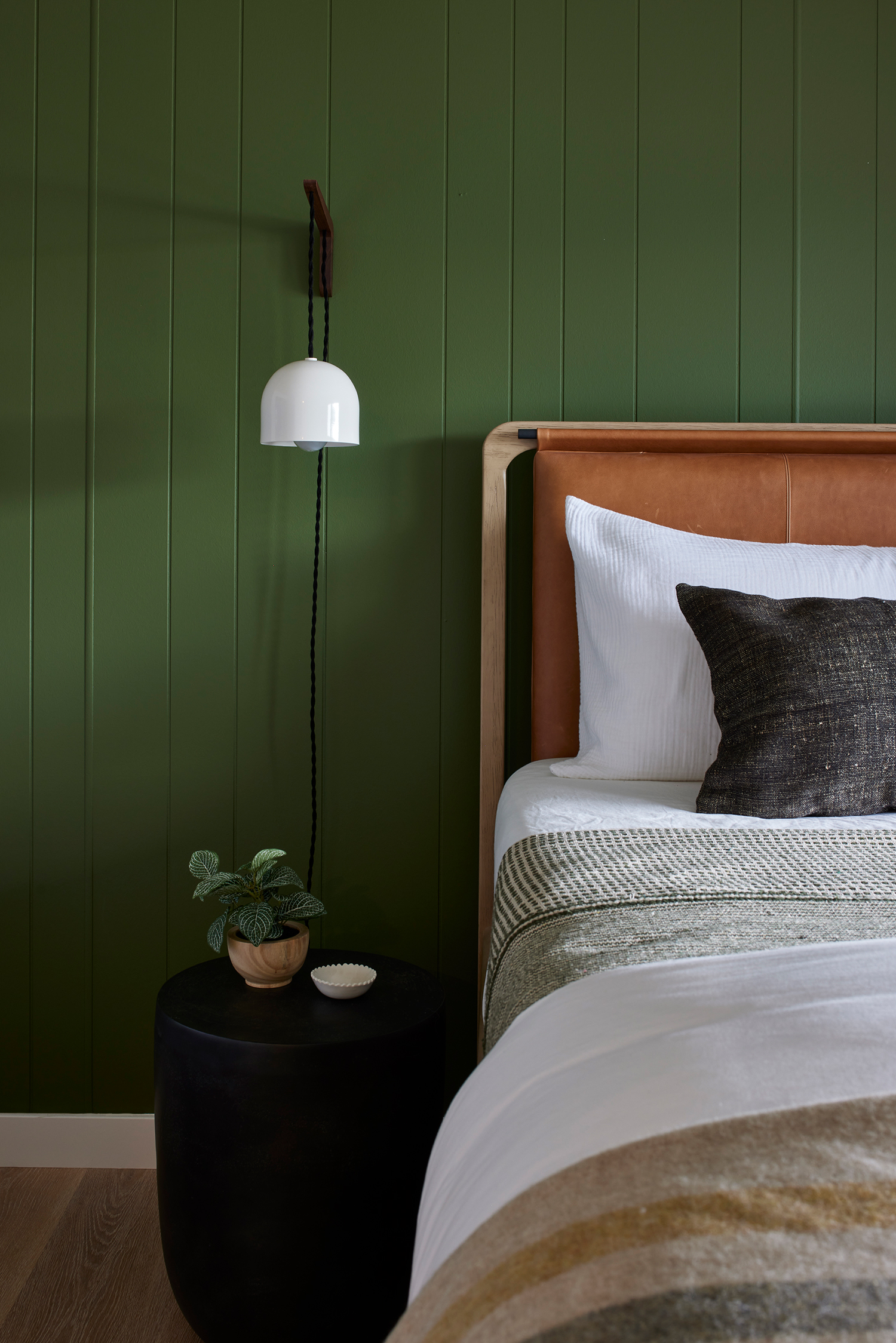 Paneled Guest Bedroom in Idaho Cabin by Lucas Browning Design