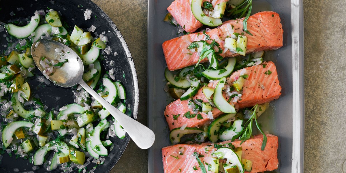 Baked Salmon with Tarragon-Glazed Cucumber