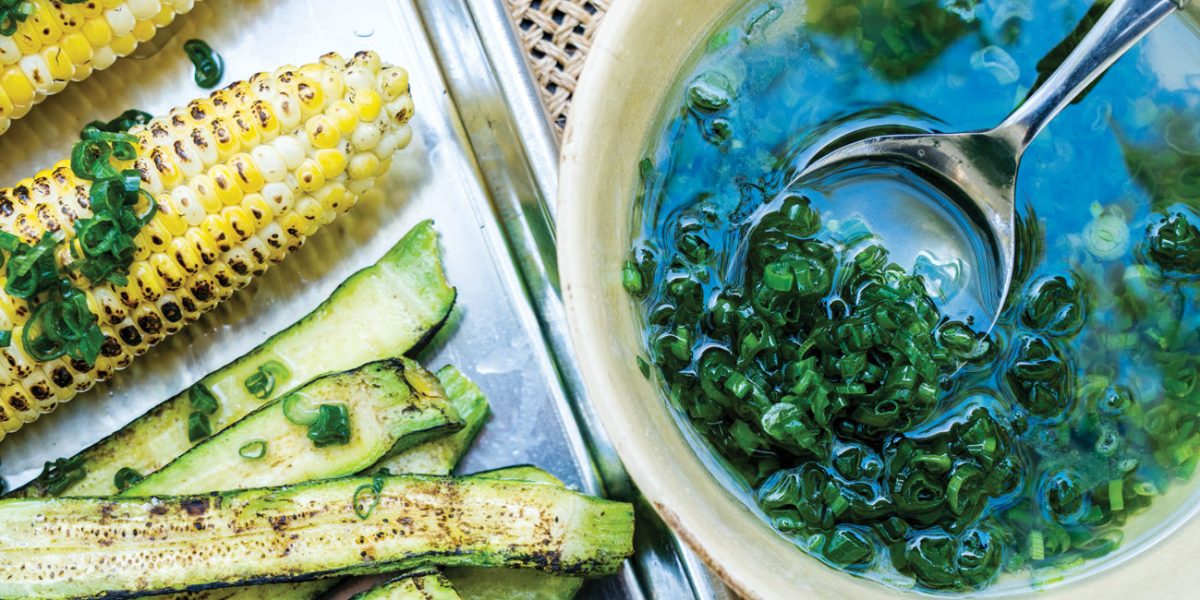 Blistered Vegetables with Scallion Oil