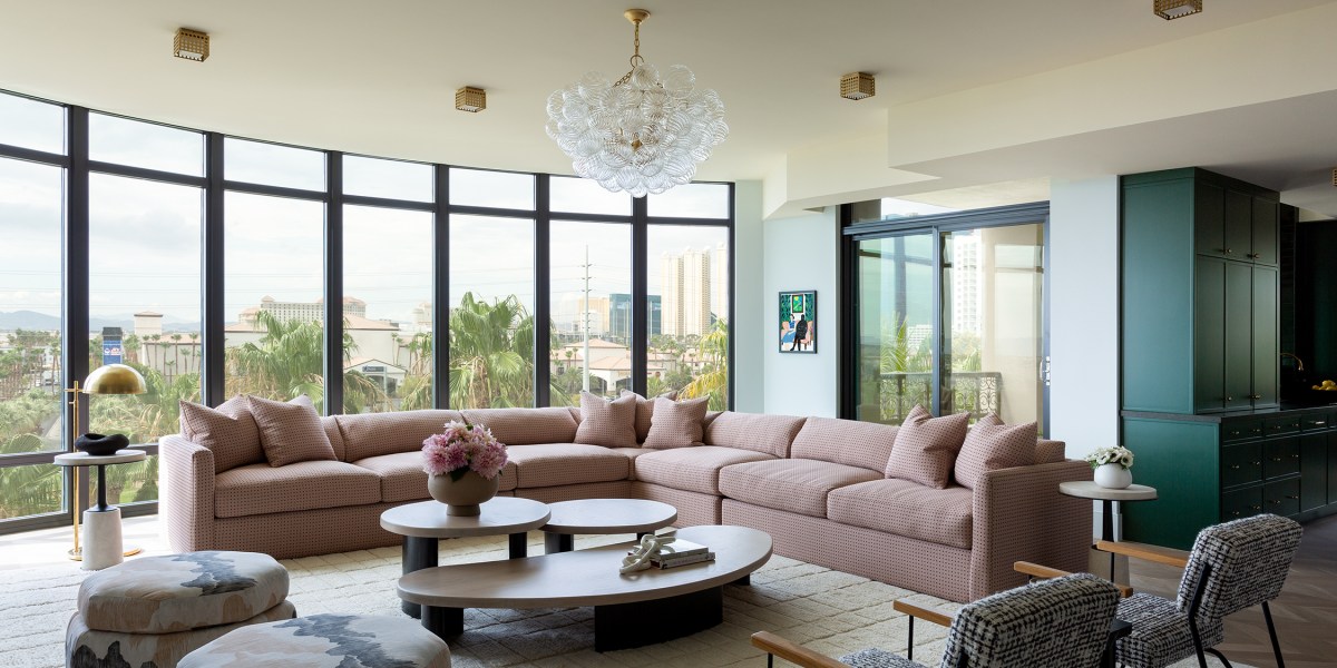 Pink Sectional in Living Room in Las Vegas Condo by Danilla Villamil