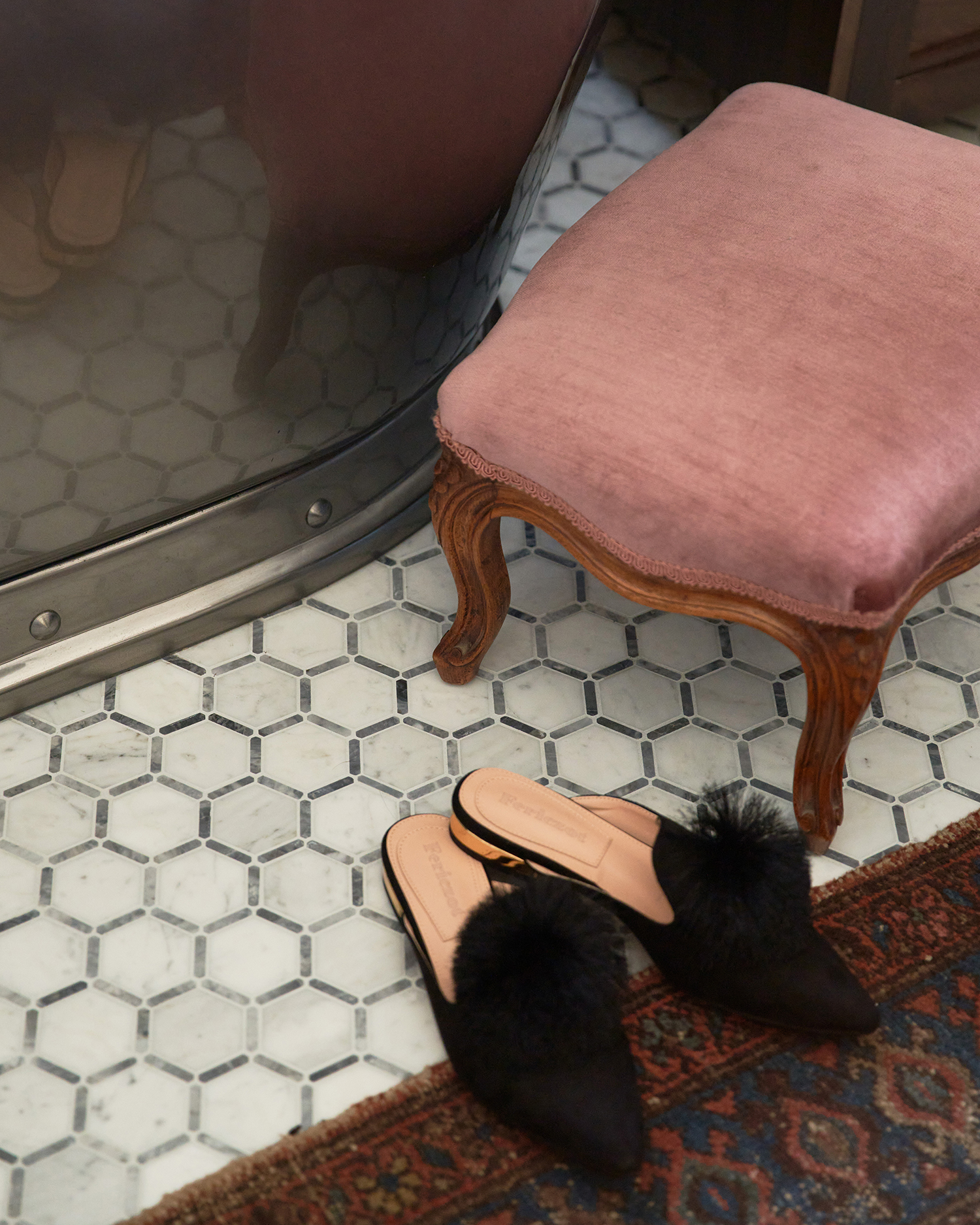 Pink Stool in Bathroom by Corine Maggio