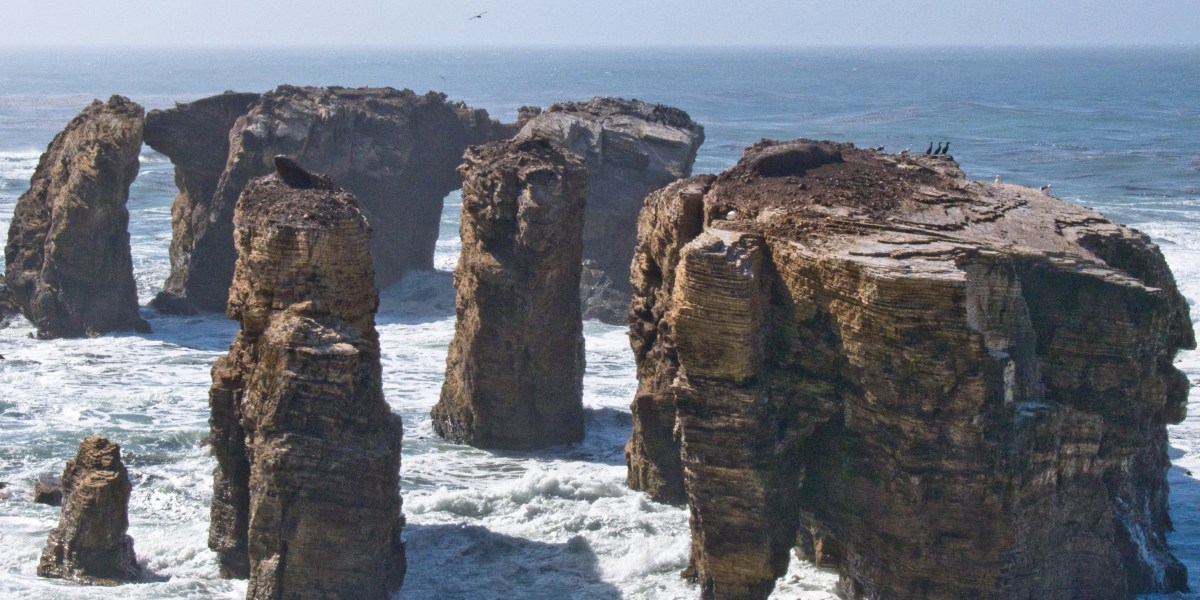 Miguelito Rock Formations off Point Buchon Trail (just south of Moñtana de Oro State Park) and north of the Diablo Nuclear Power Plant - from the Los Osos, CA side. Miguelito shale formations form arches in the Pacific Ocean.