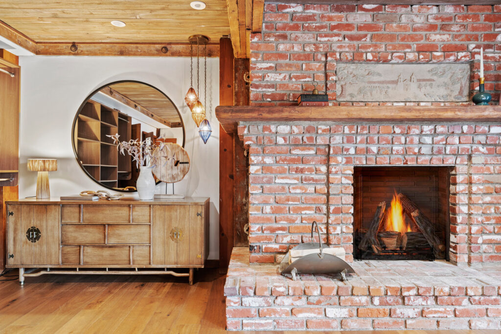 Post and Beam Primary Bedroom Fireplace