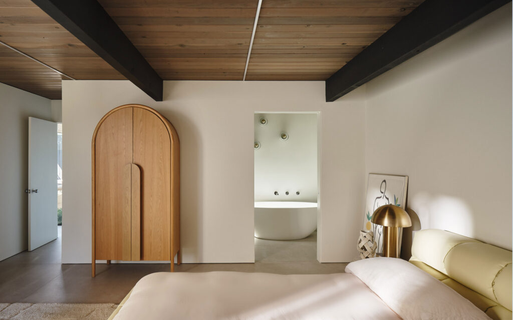 Primary Bedroom in Double A-Frame Eichler by Tamara Marsh