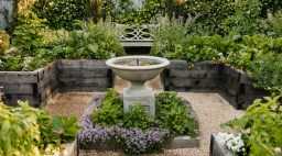 Garden Water Feature with Raised Beds