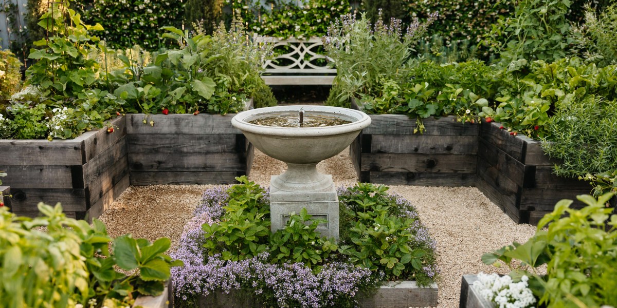 Garden Water Feature with Raised Beds