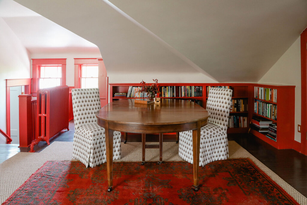Red Bookshelves by Emily Tucker Design