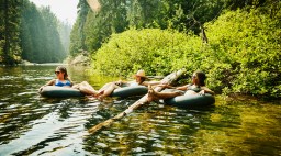 Women floating down the river