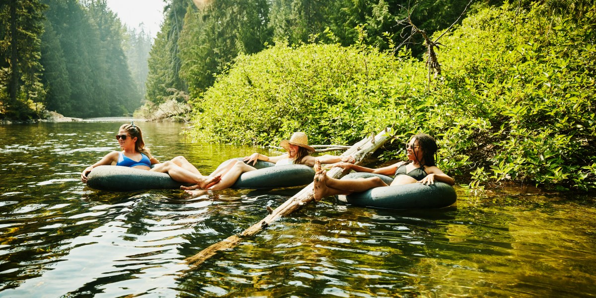 Women floating down the river