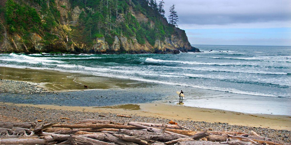 Surfer at Short Sands Beach Oregon