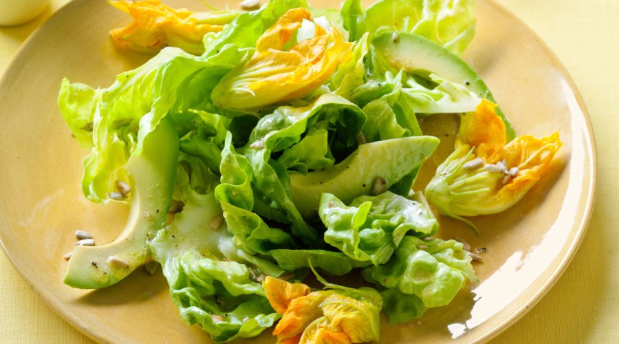 Squash Blossom, Avocado, and Butter Lettuce Salad