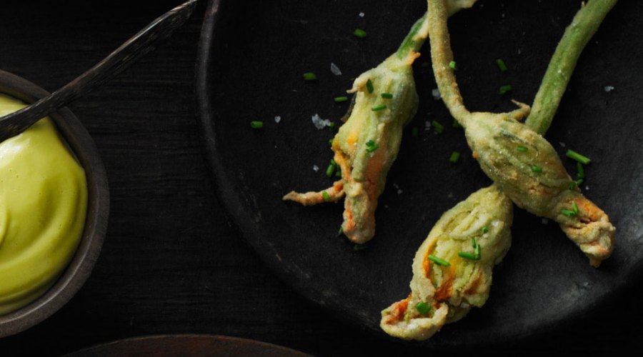 Fried Squash Blossoms with Corn and Mozzarella