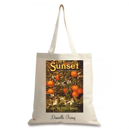 sunset orange grove canvas tote