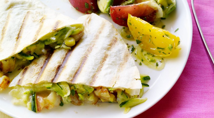Surf and Garden Quesadillas with Avocado Salad