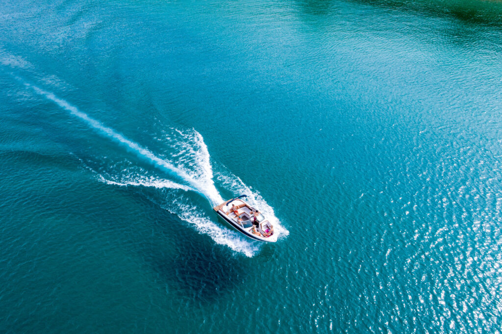 Aerial View of Boat on Lake Tahoe