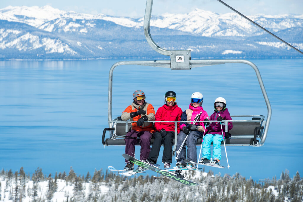 Family Riding Chairlift at Lake Tahoe