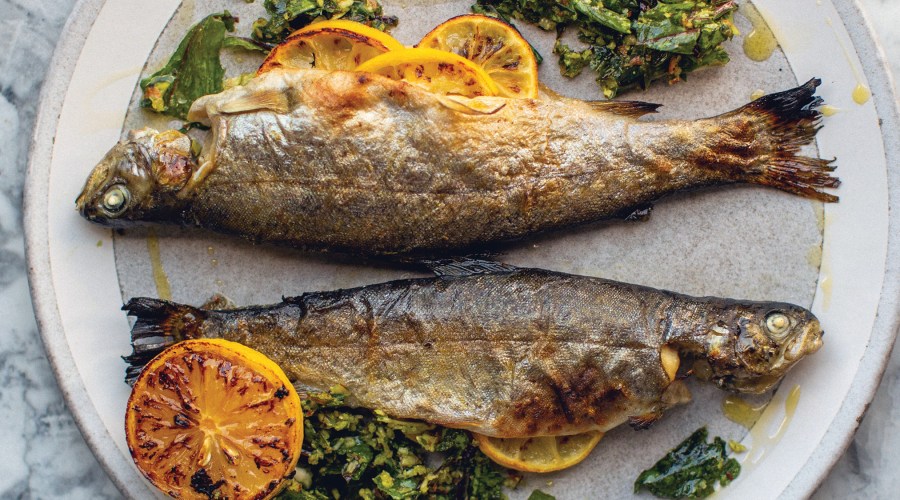 Lemon Trout with Dandelion Greens