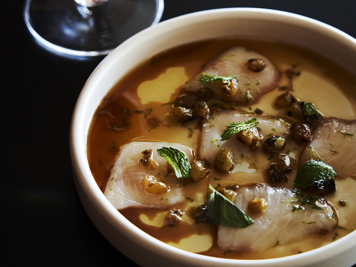 Hiramasa Crudo Yellowtail with Charred Raisins