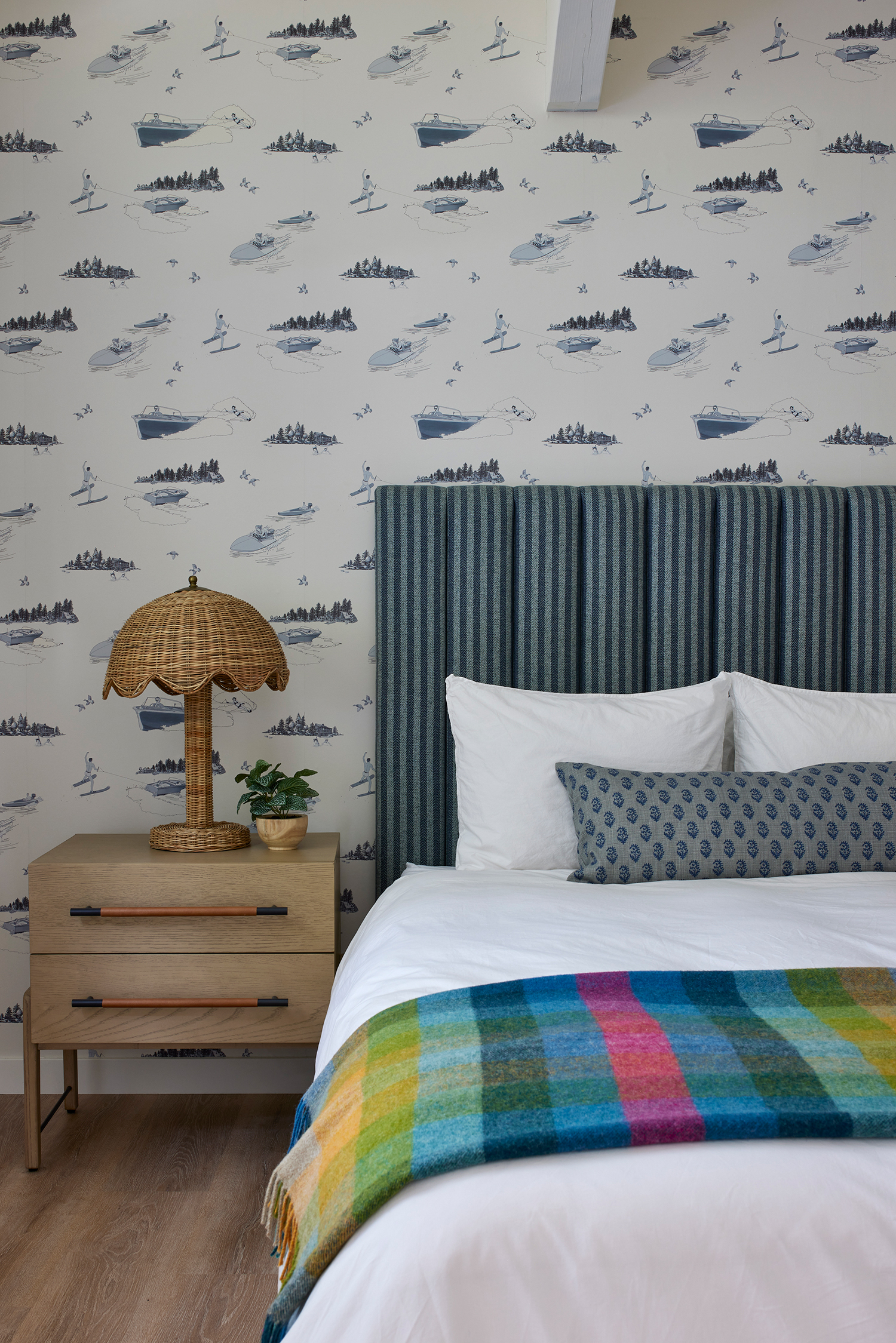 Waterski Wallpaper in Idaho Cabin by Lucas Browning Design