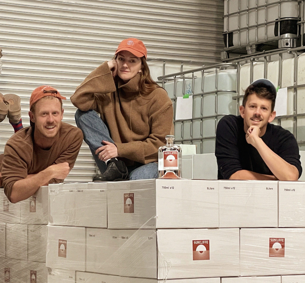 Suncliffe gin founders Ryan Lawrence, Clare Byrne, and Thomas Giddings