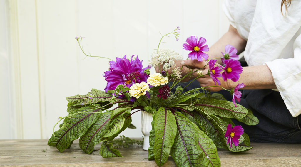 Pink flowers for fall centerpiece